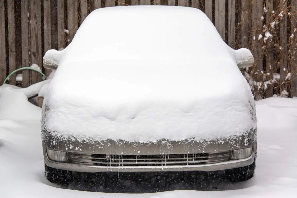 A Convertible covered by snow